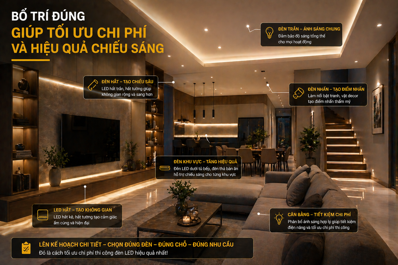 Bố trí đúng giúp tối ưu chi phí và hiệu quả chiếu sáng