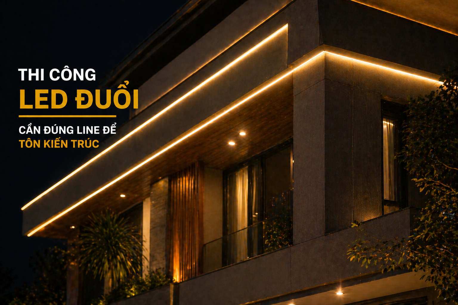 Thi công LED đuổi cần đúng line để tôn kiến trúc