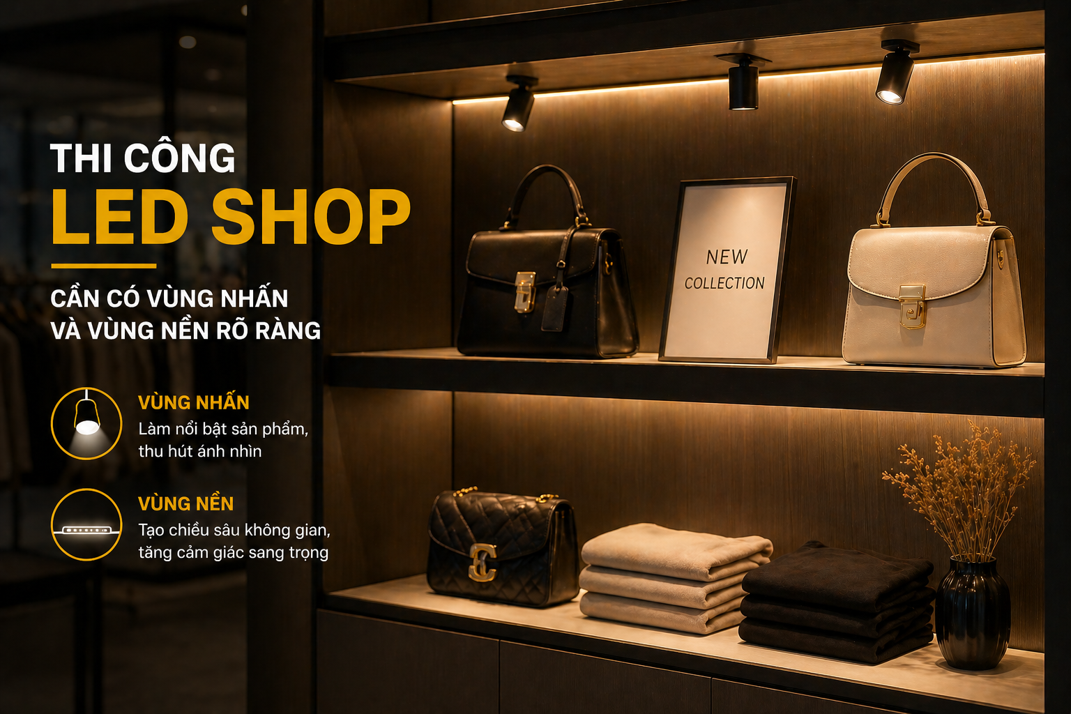 Thi công LED shop cần có vùng nhấn và vùng nền rõ ràng