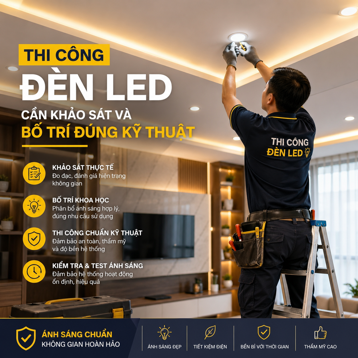 Thi công đèn LED cần khảo sát và bố trí đúng kỹ thuật