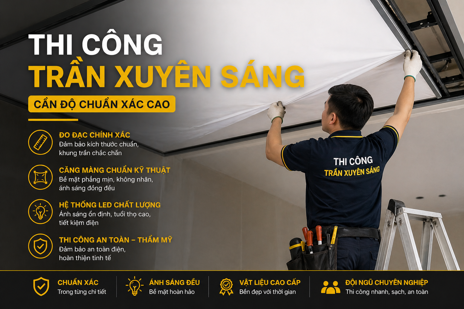 Thi công trần xuyên sáng cần độ chuẩn xác cao