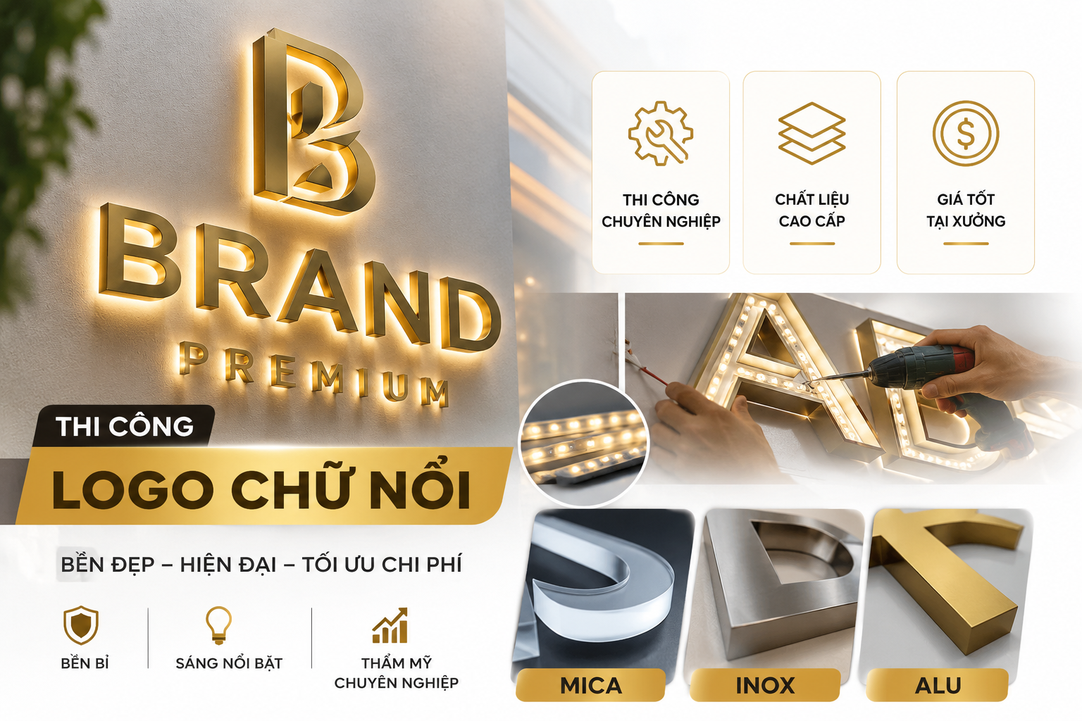Thi công logo chữ nổi