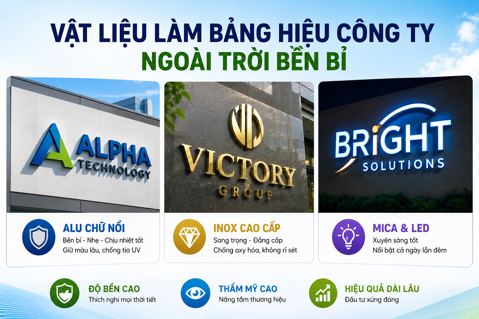 Vật liệu làm bảng hiệu công ty ngoài trời